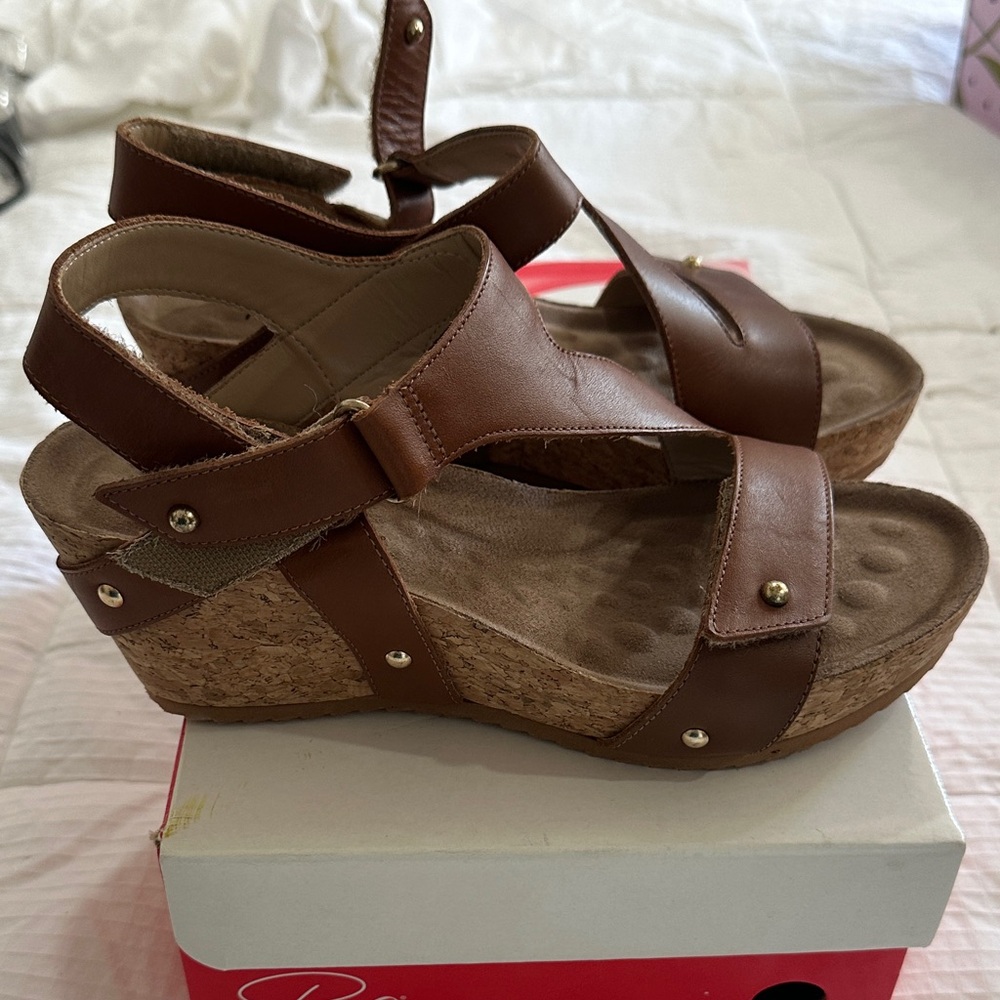 Brown Leather Wedge Sandals